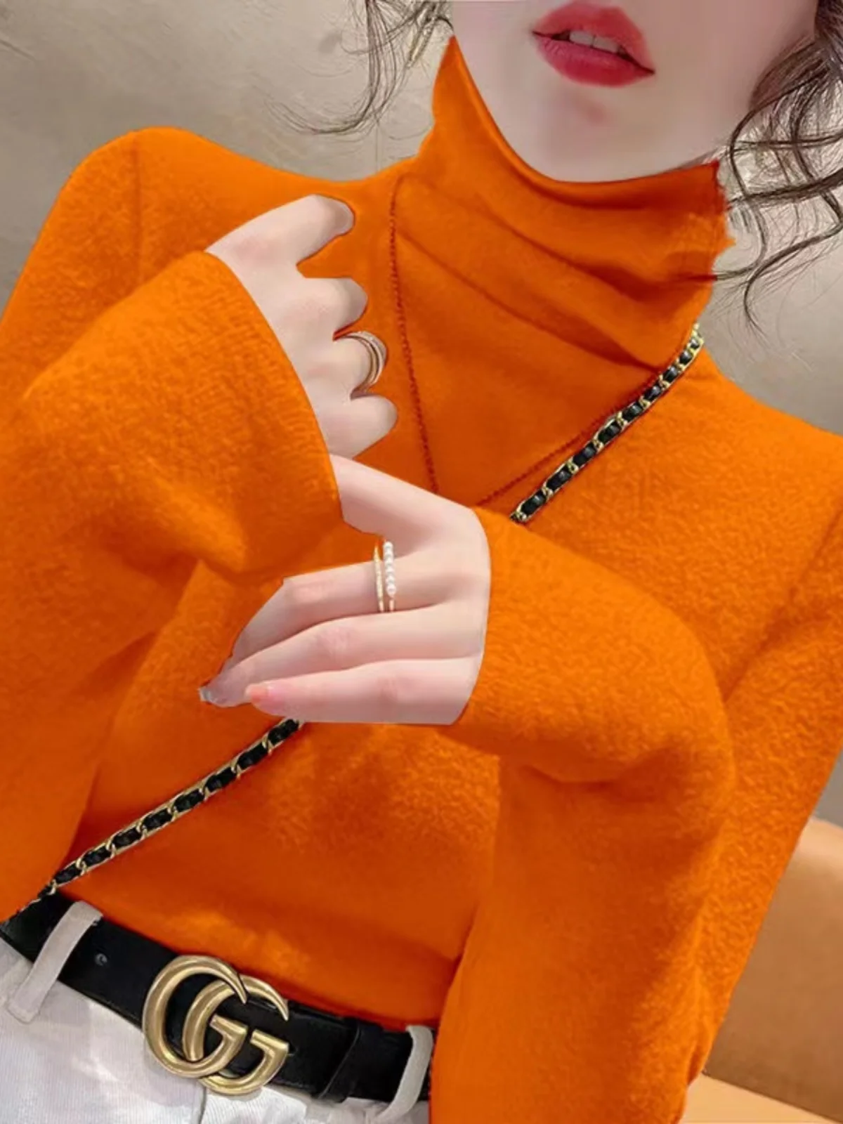 Нижняя рубашка с ворсовым воротником женская весна и осень новый облегающий