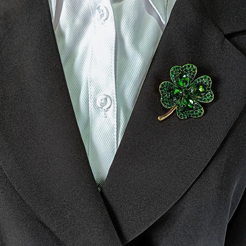 Броши в виде клевера со стразами для женщин зеленый и красный цвет булавка