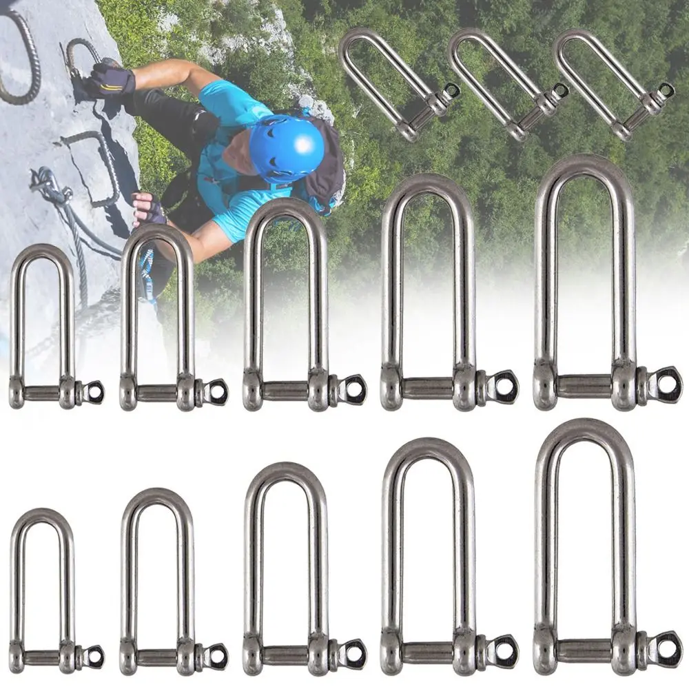 

1/2pcs Stainless Steel Outdoor Shackle Fob Screw Joint Connector Key Ring Keychain Hook D Bow Staples Solid Carabiner