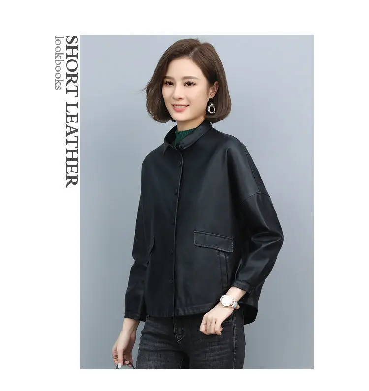 Basic Style Casual Leather Coat Women's Short 2022 Spring  Autumn Korean Casual Loose Top Yellow Short Leather Clothes for Lady