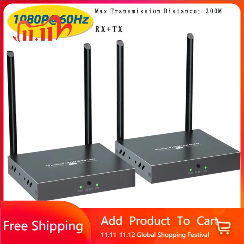 

200M PWAY WIFI HDMI Extender Wireless HDMI-compatible Extender 2.4GHz/5GHz HD 1080P HDMI 1.3 HDMI Extender Transmitter Receiver