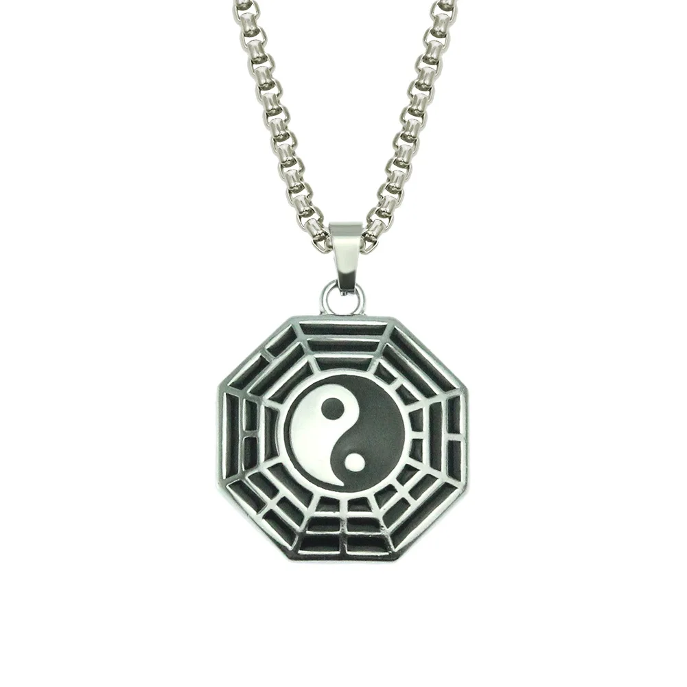 

Chinese Style Yin And Yang Five Elements Eight Diagrams Compasses Pendant Necklace Men Women Taiji Religious Vintage Accesso