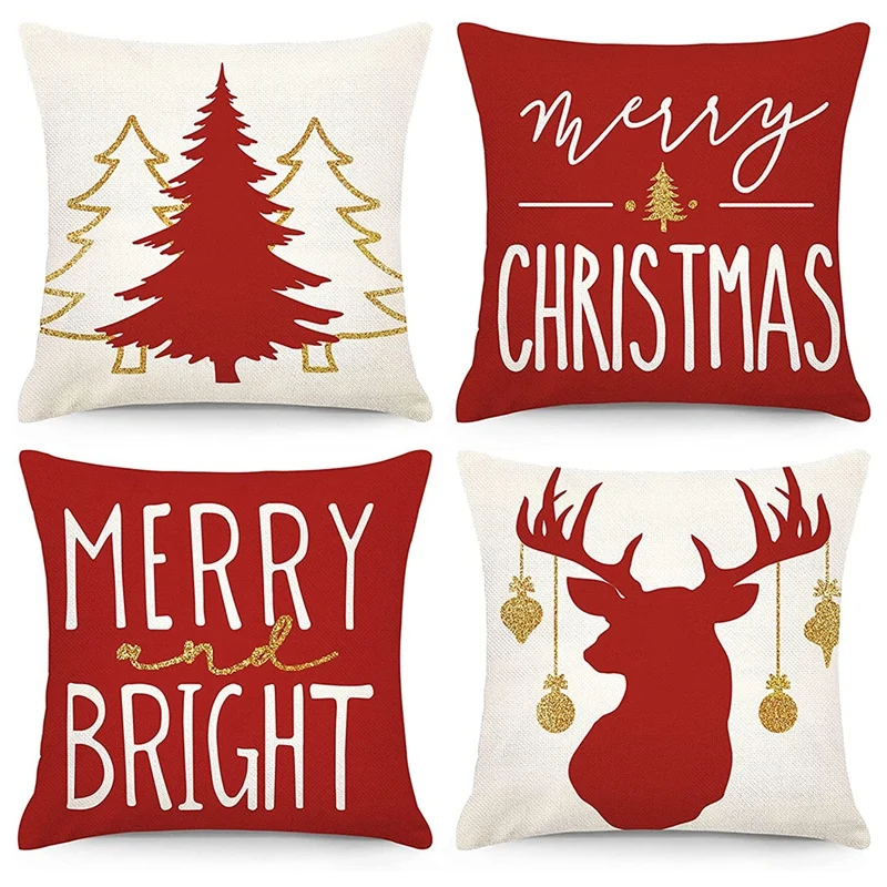 

Рождественские наволочки 18x18 набор из 4 рождественских украшений наволочка для диванных подушек чехол для фермерской подушки Чехол для дом...