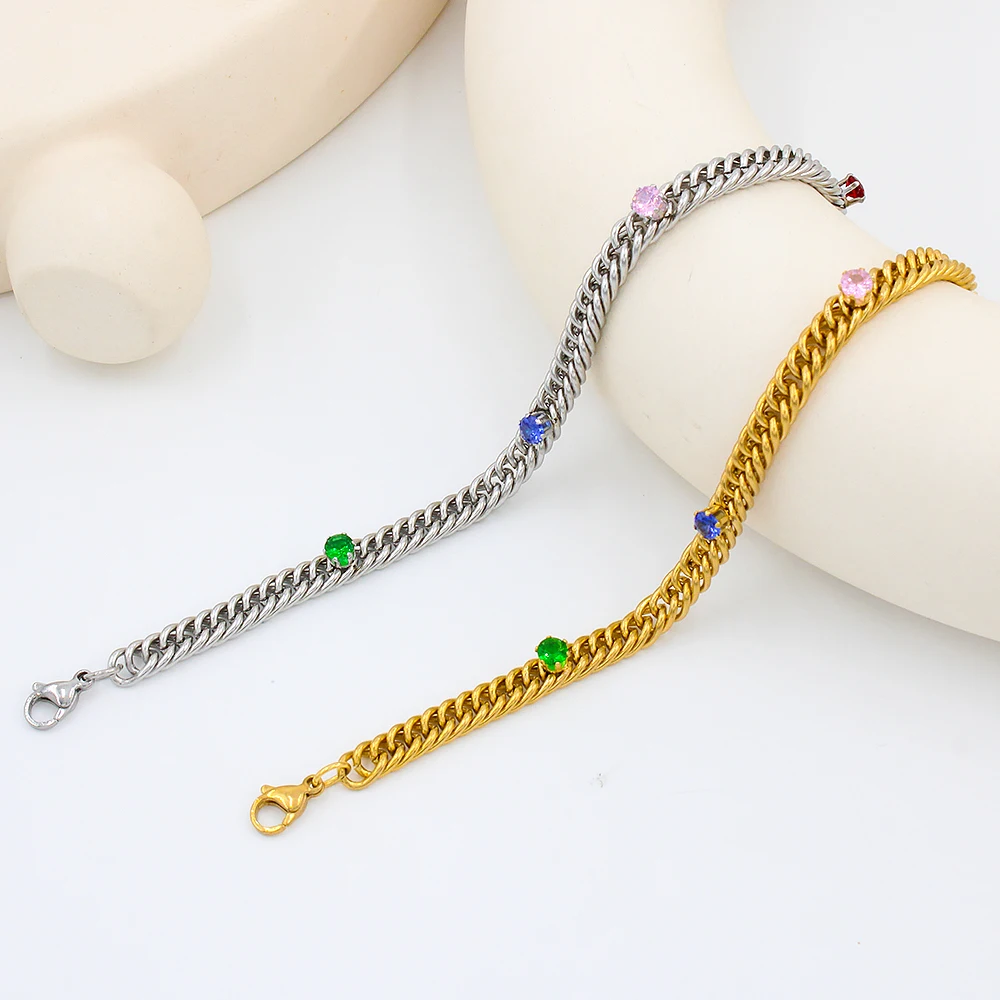 

Gold Chain Necklace for Women Stainless Steel Jewelry Goth Beads Gem Zircon Female Choker Accessori YS140