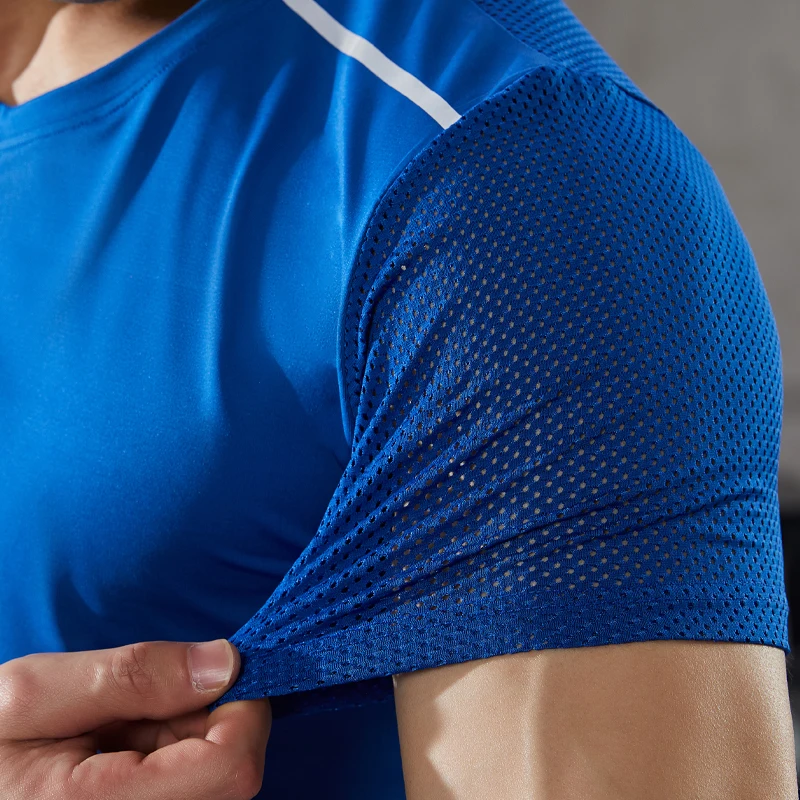 Men Gym T-shirts Sport Quick Dry Breathable Military Training Fitness Short Sleeve Elasticity Bodybuilding Tee Running Shirts