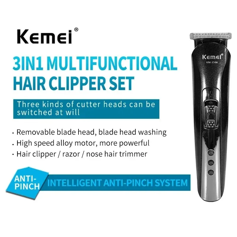 Фото Kemei KM-1506 Электробритва 3 в 1, зарядка через USB, триммер для волос, электрический перезаряжаемый профессиональный станок для бритья носа №3