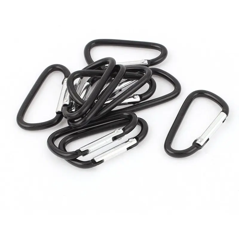 

10Pcs Black Spring Hook Keychain Carabiner D-Ring Key for Camping