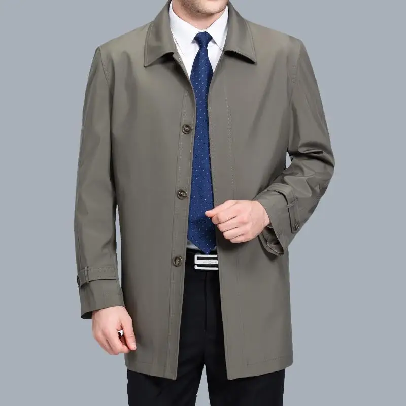 

Мужская однотонная куртка цвета хаки, двубортное пальто 2023, мужской Тренч средней длины, 3XL, ветровка, Весенняя однотонная