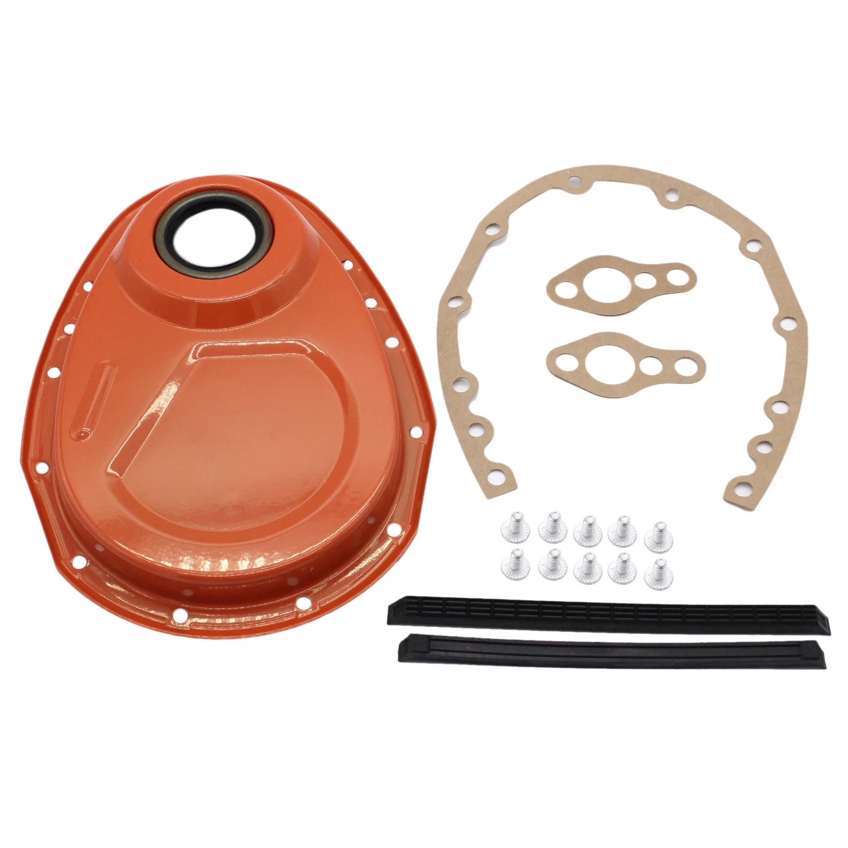 

Engine Timing Chain Cover Kit Gasket Seal Bolts for Chevy SBC 283 327 305 350 383 400 Orange