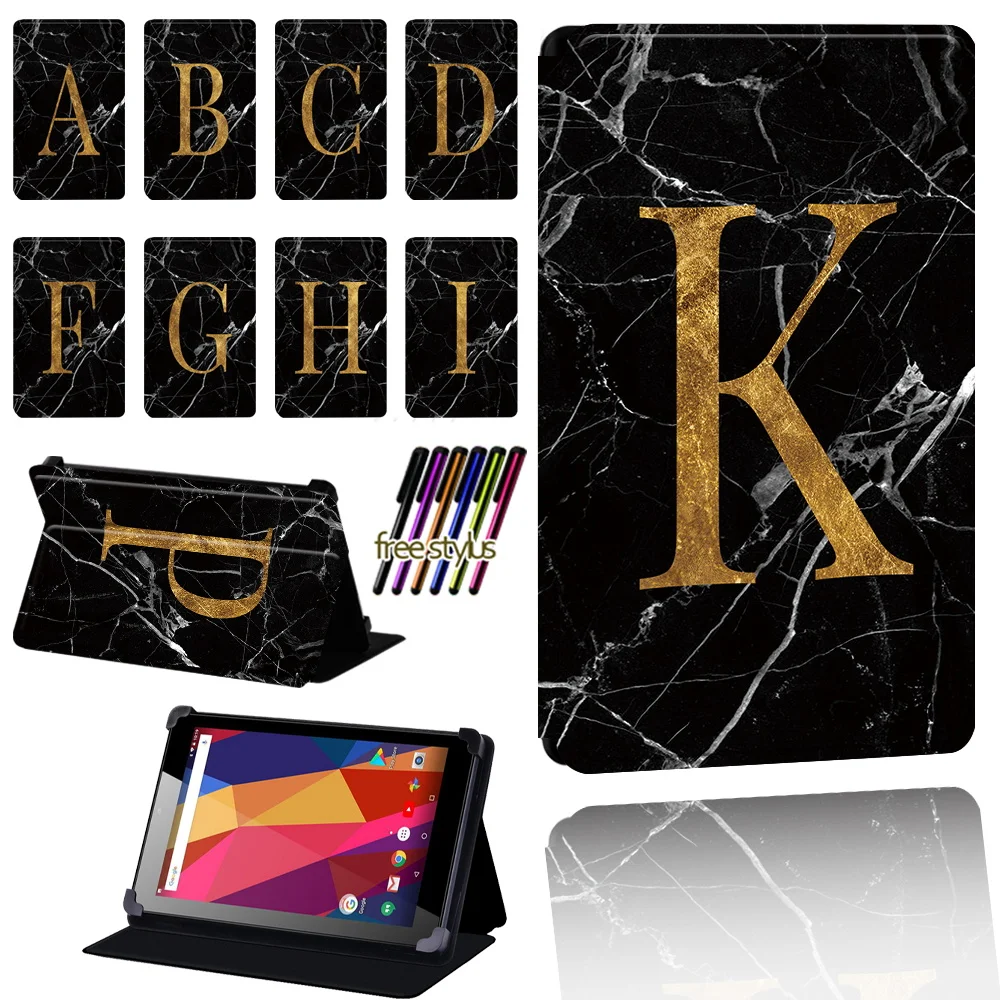 

Case for Argos Alba 7 8 10 Inch Black Marble Adjustable Folding Dust-proof Tablet Cover + Stylus