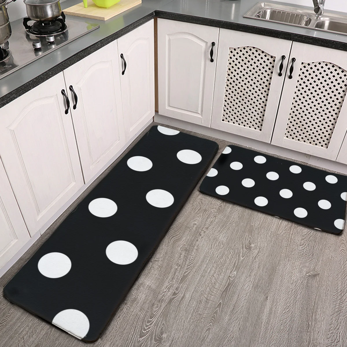 

Anti Fatigue Kitchen Mat Set Of 2 White Polka Dot Black Kitchen Rug Cushioned Floor Mats Carpet Washable Long Hallway Runner Rug