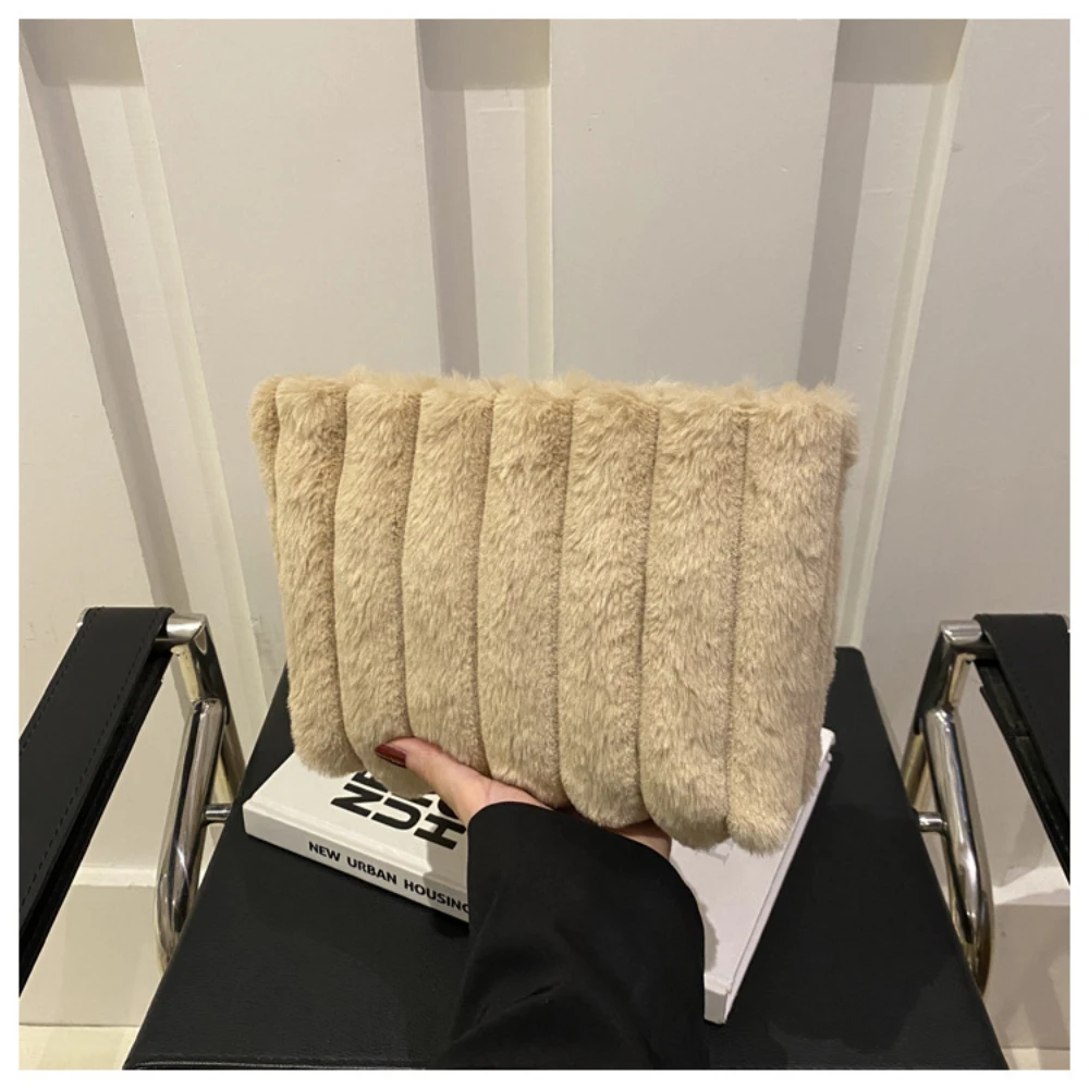 Полосатые клатчи из искусственного меха женские однотонные сумки для макияжа