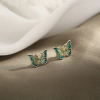 french oil painting style butterfly small stud earrings temperament simple earrings