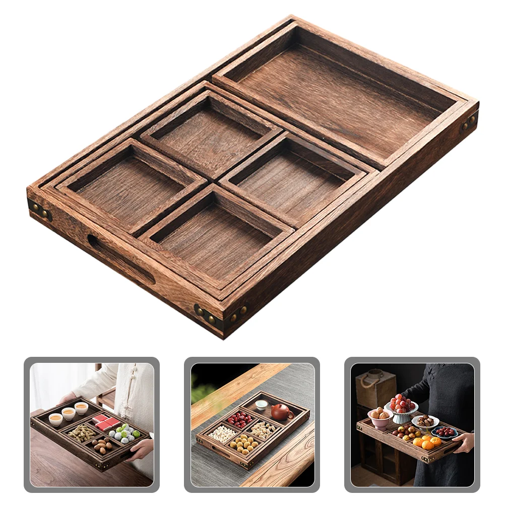 

Restaurant Tray Breakfast Storage Plate Wooden Pallets Serving Tea Cup Zinc Alloy