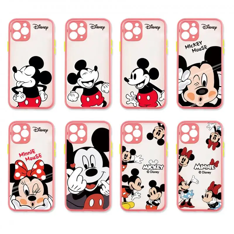 Funda de Mickey Mouse para iPhone, carcasa translúcida mate negra para chicas, modelos 14, 13, 12, 11 Pro Max, Mini, Xr, X, 8, 7 Plus
