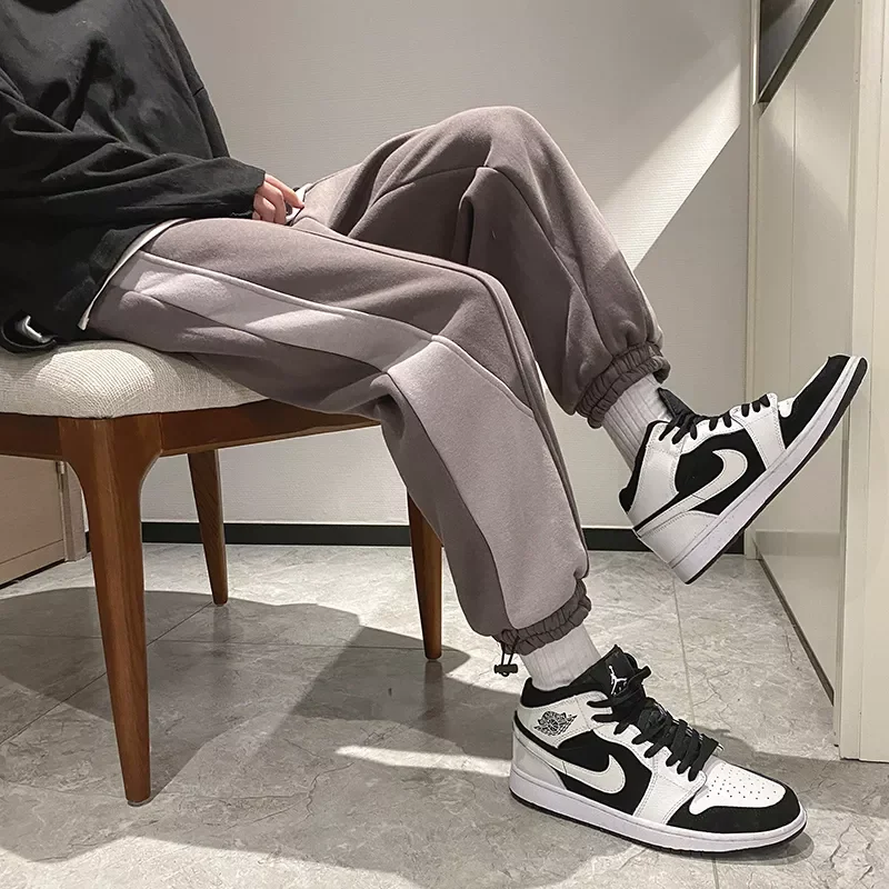 

Мужские флисовые утепленные джоггеры, брюки контрастных цветов, модные мужские спортивные брюки в стиле Харадзюку, хип-хоп, 2022 Реальные муж...