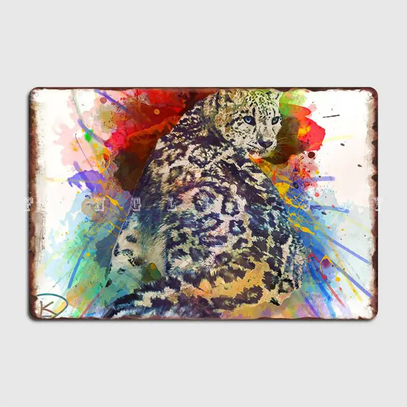 

Snow Leopard Watercolor Poster Metal Plaque Painting Décor Club Bar Club Party Classic Tin Sign Poster