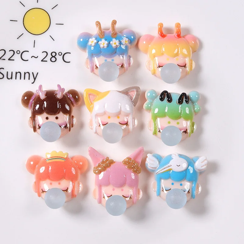 

8pcs Kawaii Resin Cartoon Cute Bubble Blowing Girl Flatback Charms Cabochon Craft Decoration For Phone Decor Jewelry Accessories