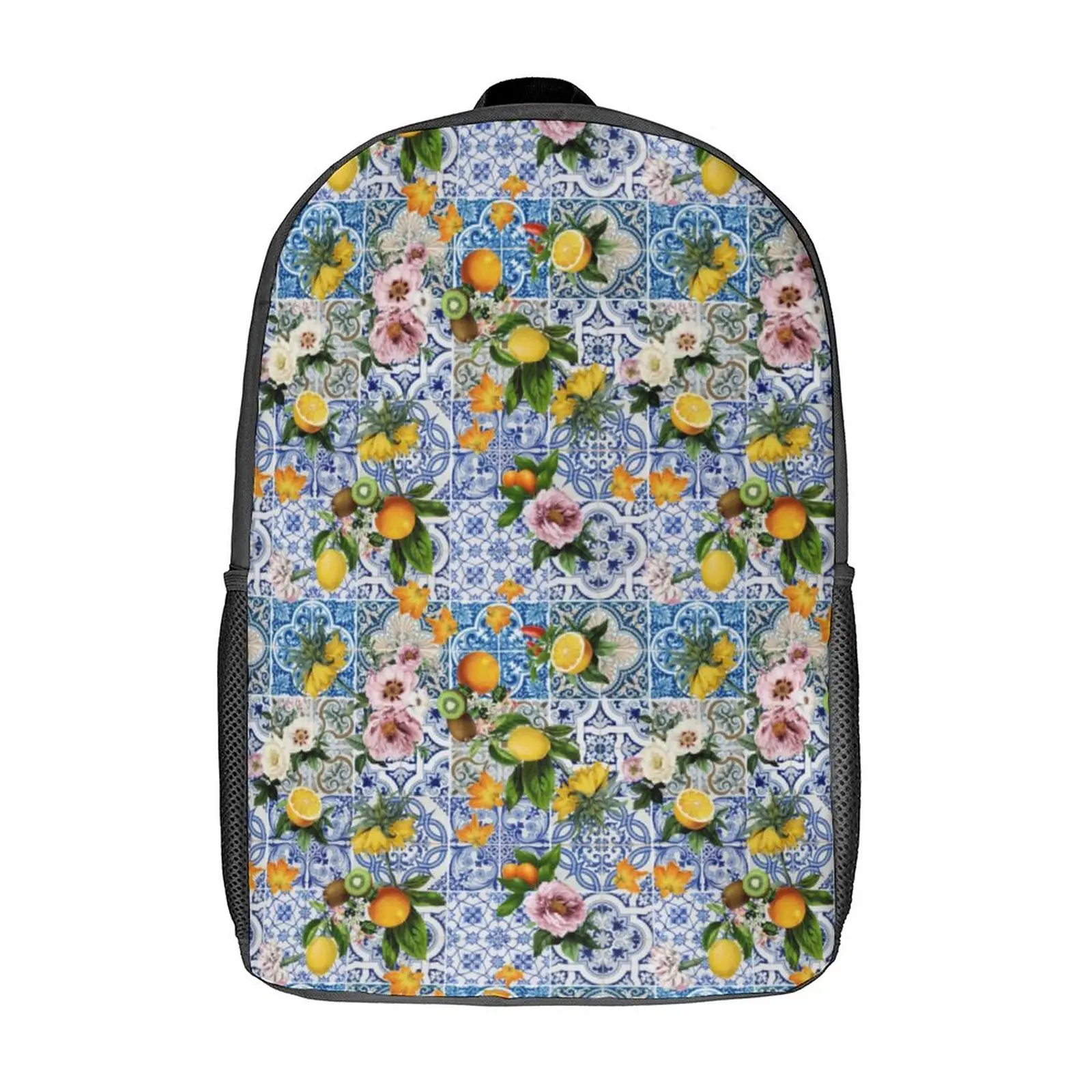 

Рюкзак с желтым лимоном, Черепица с цветами, студенческий, унисекс, полиэстер, велосипедные рюкзаки, прочные, забавные школьные сумки, рюкза...