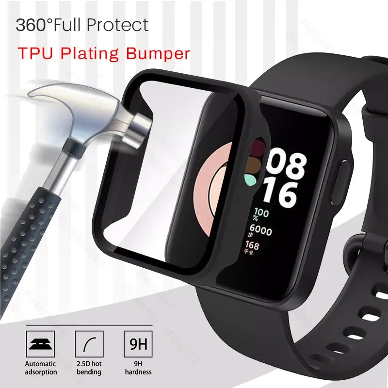 

360° Full Protection Plating TPU Bumper Screen Protector Case for Xiaomi Redmi Mi Watch Lite Light Smart Accessories,Not Glass