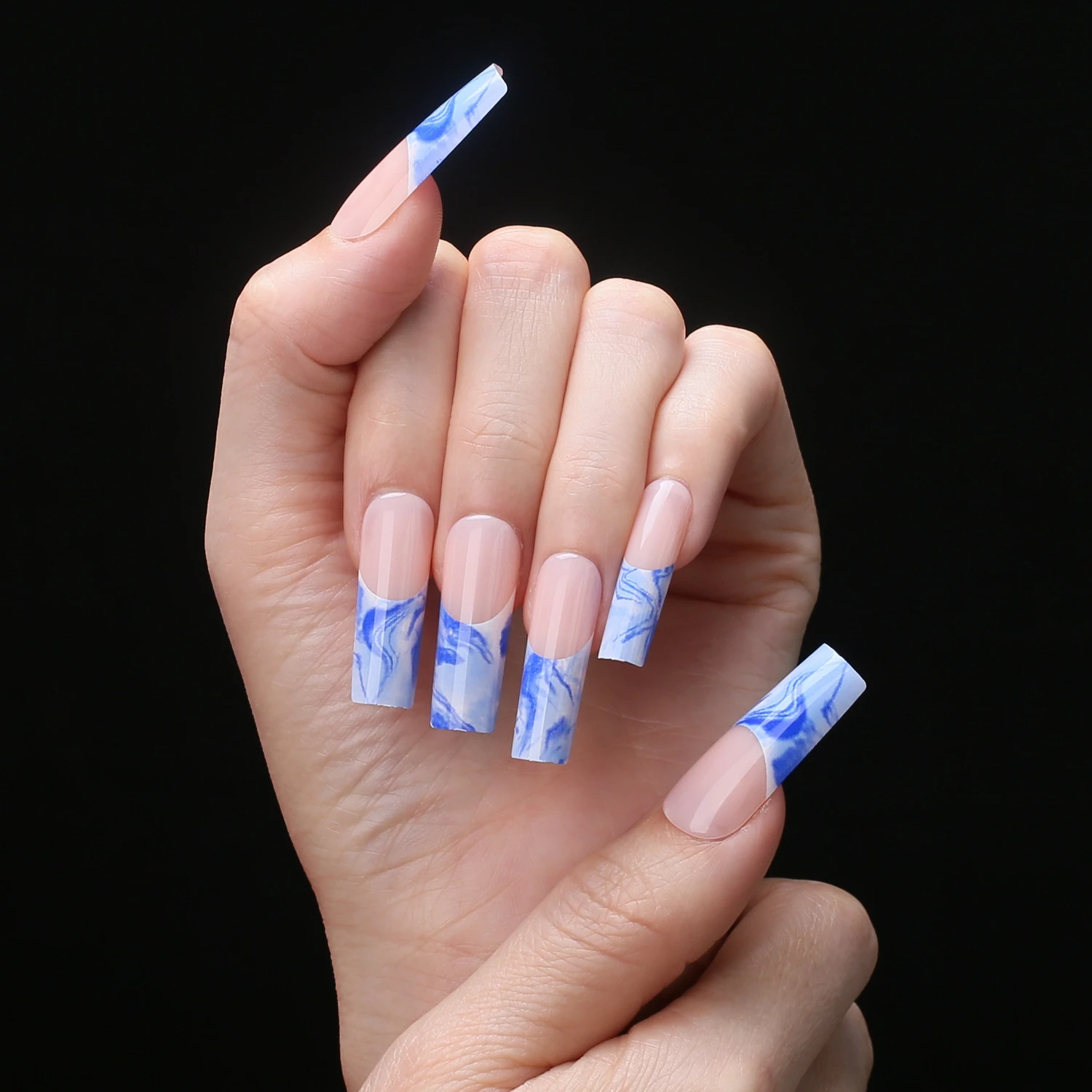 

Синий Омбре французский сверхдлинный прямоугольный искусственный квадратный телесный искусственный салонный накладной ноготь можно испо...