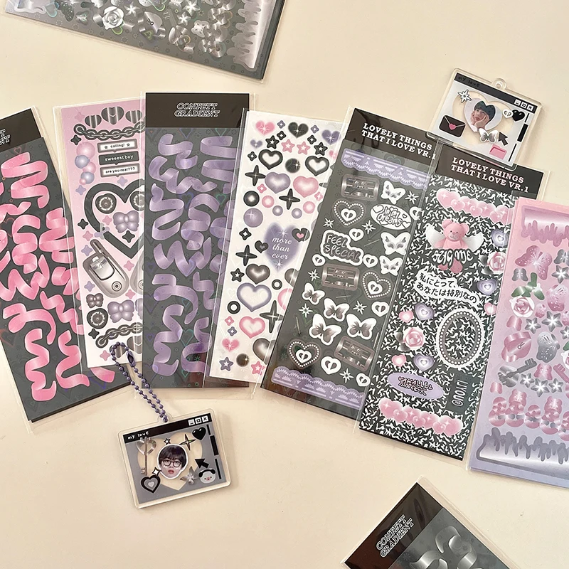 

Ribbon Love Heart Bear Sticker Decoration Diary DIY Hand Account Collage Scrapbook Album Journal Ins Kawaii Stationery Stickers