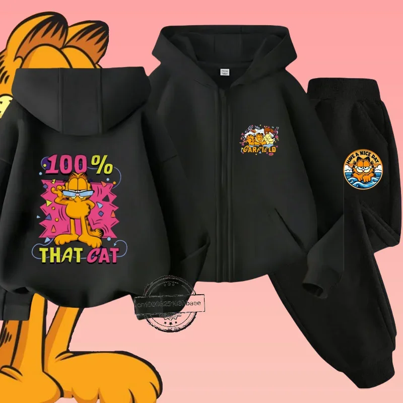 Детский комплект рубашек Garfiel на молнии с мультяшным аниме принтом осень/зима