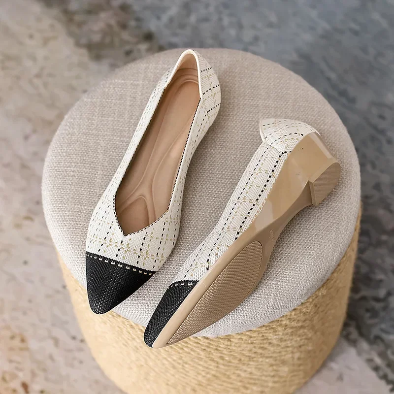 

Women Wedge Increase Knitting Shoes New Pointed Casual Slip on Comfortable Loafers Shoes Female Breathable Walking Shoes 2024