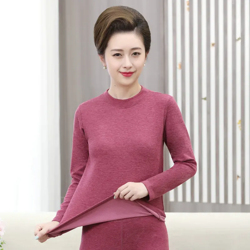 2022 Winter Women Cosy Soft Thermal Basic Top Purple Red O-Neck And Crew Neck Warm Comfort Underwear Tops