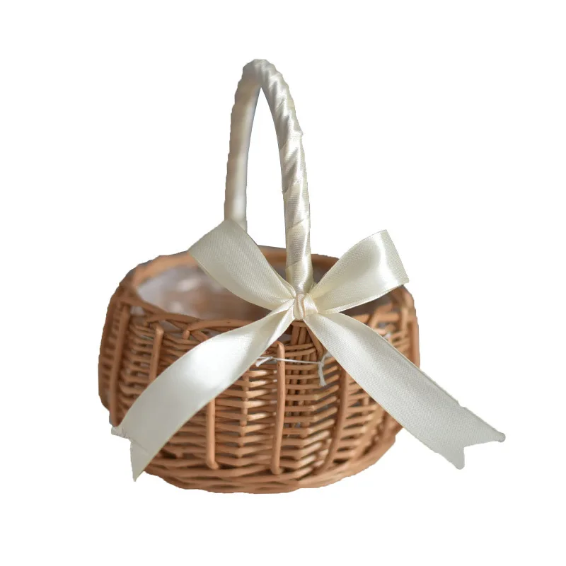 

19x15x8cm Flower Basket Wedding Bridal Girl Home Decor Woven Willow Portable Handle Party Decorative Basket Gift Kitchen Storage