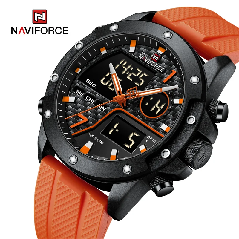 głosem NAVIFORCE męskie zegarki sportowe Luminous wodoodporny pasek z TPU męski zegarek kwarcowy chronograf cyfrowy zegar wojskowy Reloj Hombre