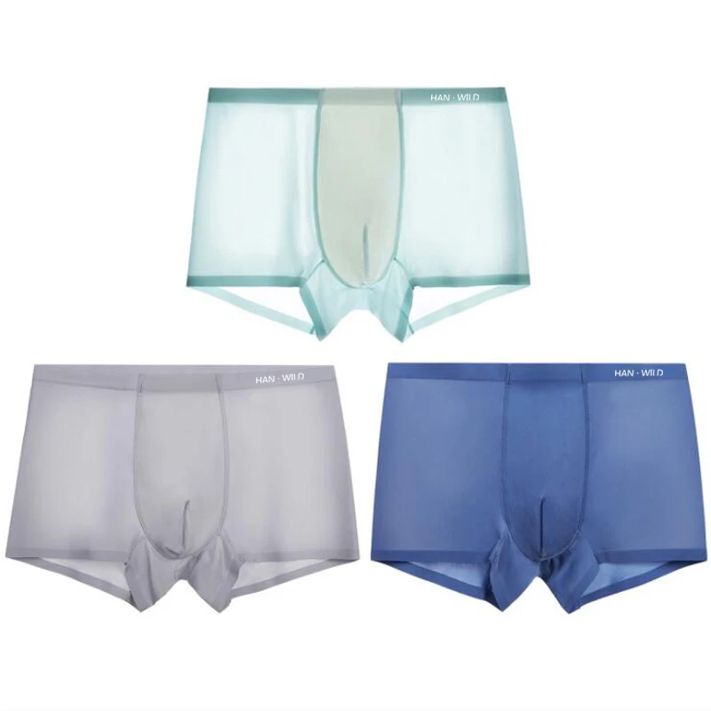 

HAN WILD Men Boxer Shorts Man Ice Silk Mesh Underpants Mens Breathable Underwear Male Antibacterial Briefs Mans Elastic Panties
