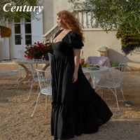 centuey sweetheart neck black evening dress a line long sleeves evening gown elegant stain wedding party dreses robes de soir%c3%a9e