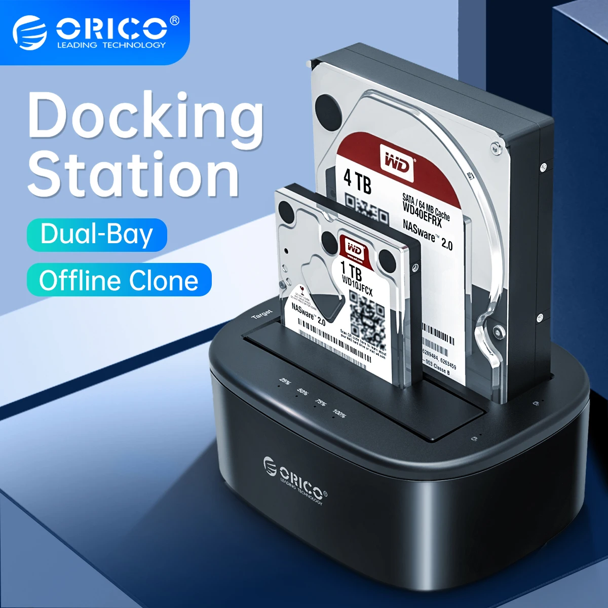 

ORICO Dual Bay HDD Docking Station with Offline Clone SATA to USB 3.0 HDD Clone Docking Station for 2.5/3.5'' SSD HDD Enclosure