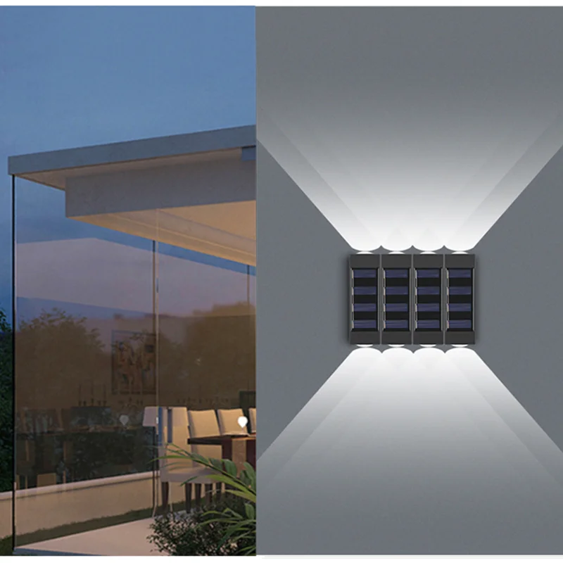 

2LED Outdoor Double Headed Solar Wall Lamp External Wall Up And Down Spotlight Outdoor Waterproof Courtyard Wall Washing Lamp