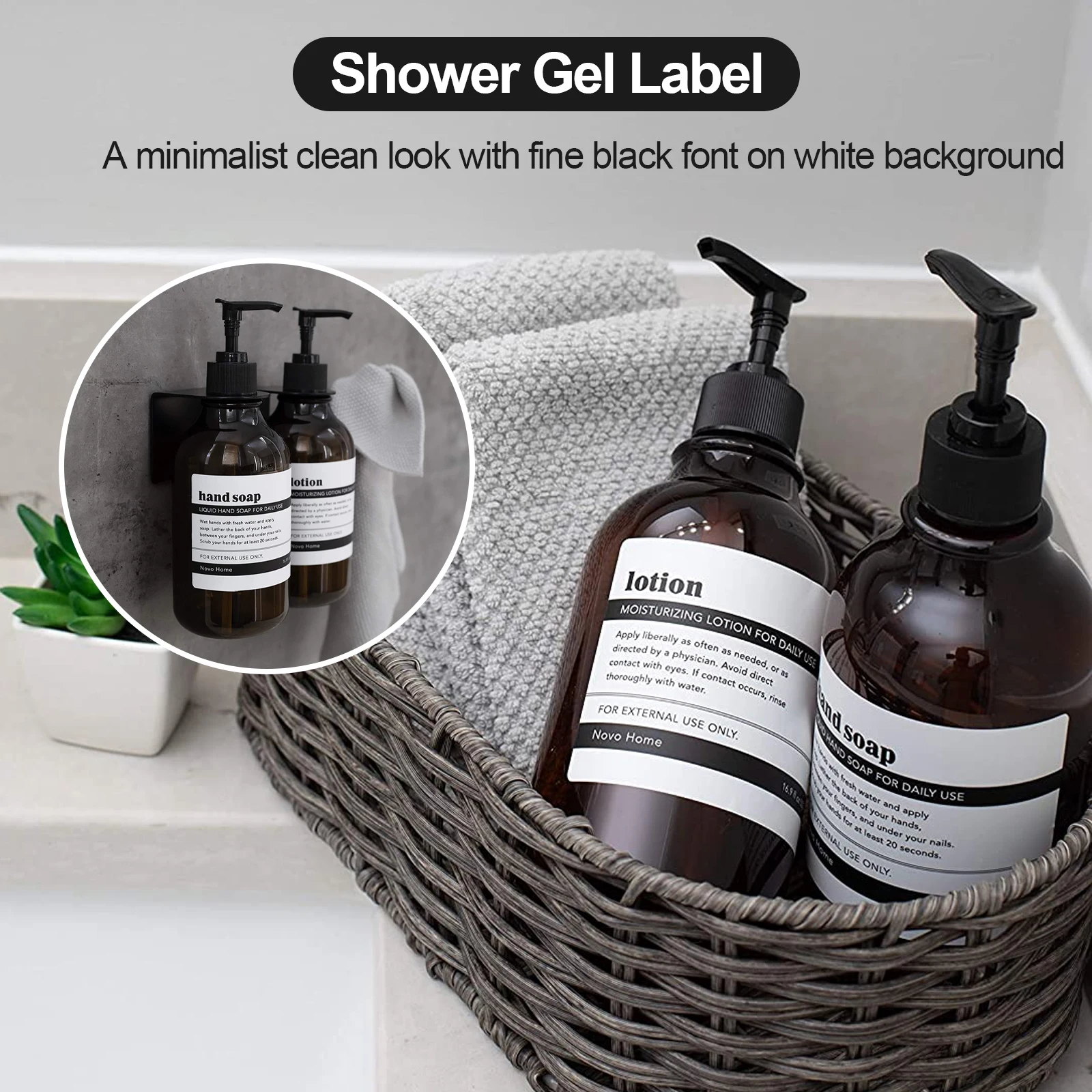 

Bathroom Labels Set 8PCS Waterproof Refillable Bottles Stickers For Dish Soap Body Wash Conditioner Shampoo Display