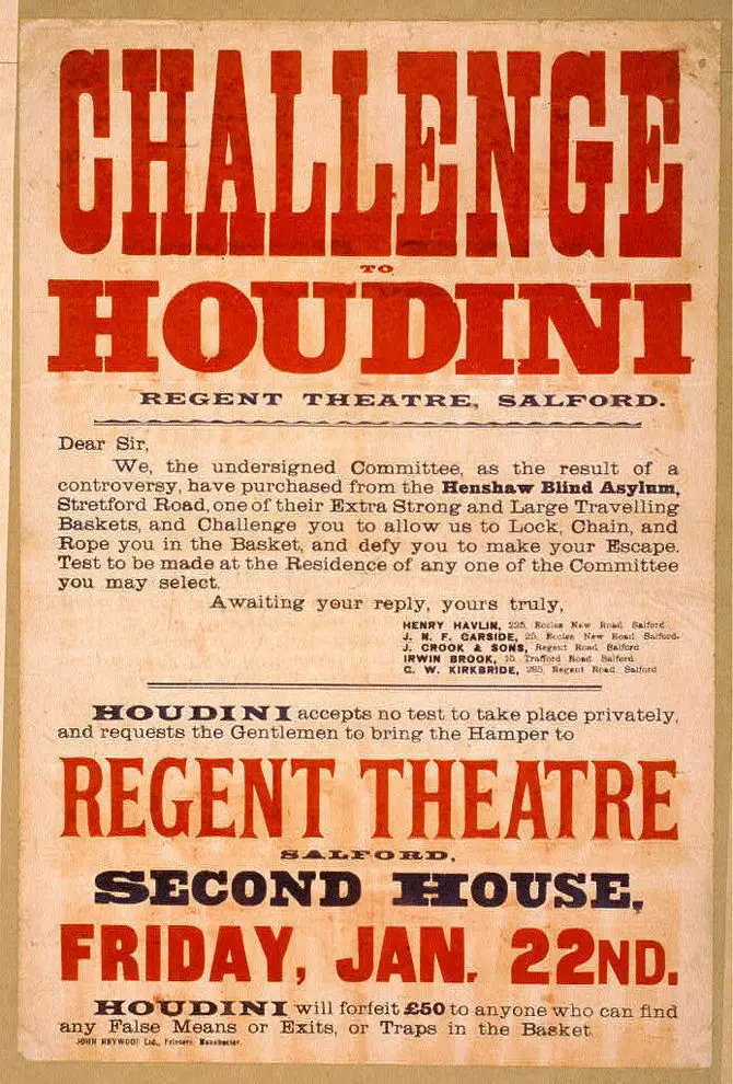 

Vintage anuncio exposicion desafio Houdini lata de METAL grande senal Placa de poster