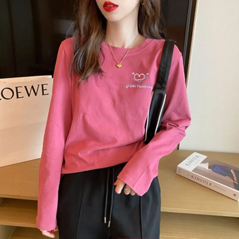 Женский топ с длинным рукавом повседневный минималистичный круглым вырезом