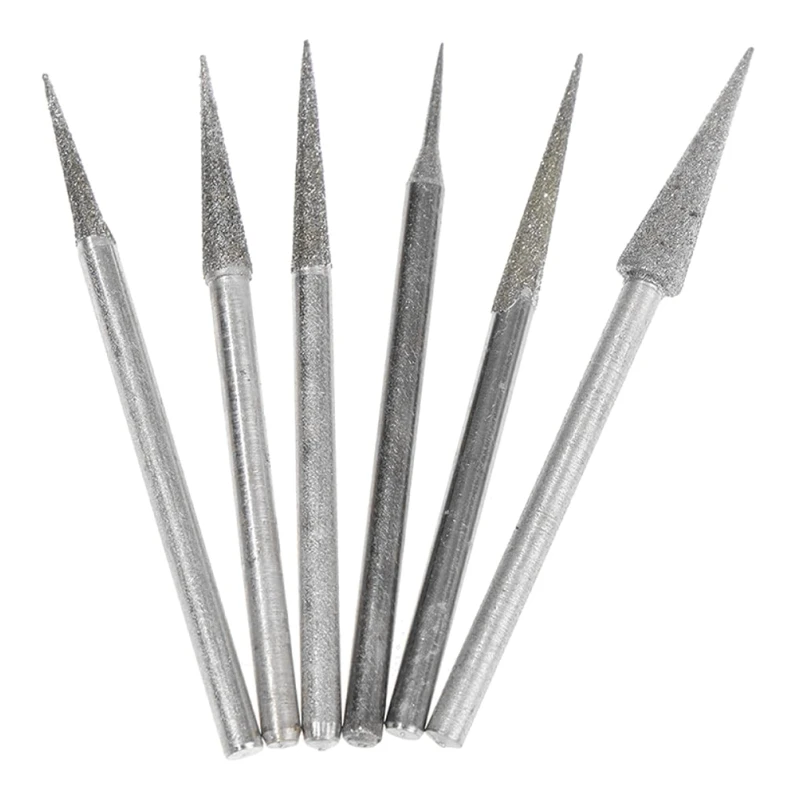 

6 Pieces 2 Mm Conical Diamond Grinding Bits Needle Lapidary Carving Tools Needle R7UA