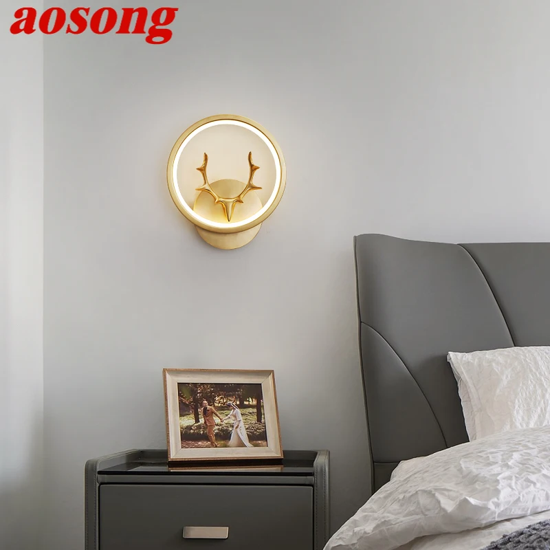 

AOSONG Contemporary Copper Wall Lamp LED 3 Colors Luxurious Sconce Lighting for Home Living Bed Room Decor