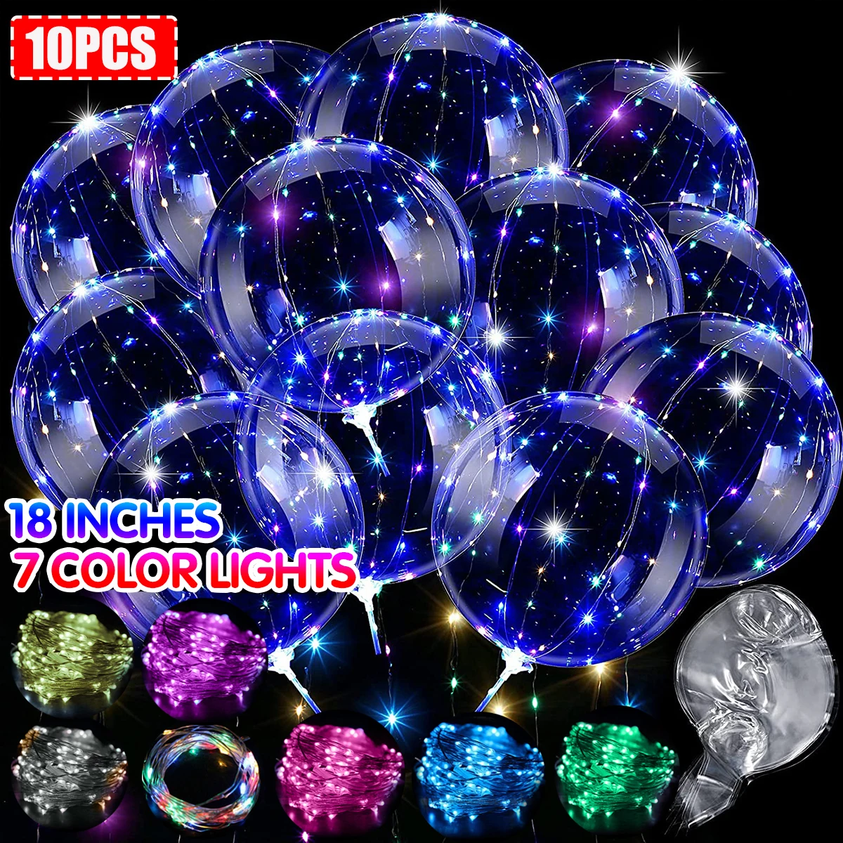 10Pcs Clear Led Balloons Light Up Colorful Bobo Balloons Transparent Light Bubble for Weddings Banquets Parties Birthday Decor