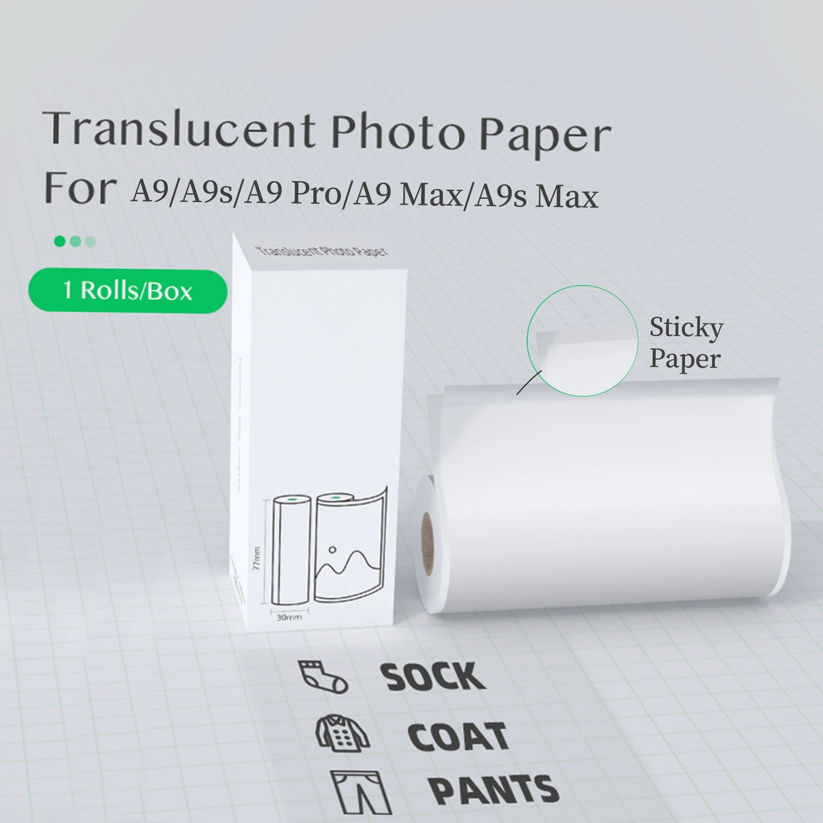 

PeriPage Translucent Photo Sticker BPA-Free Adhesive Thermal Paper Roll Sticky Paper Waterproof for PeriPage A6/A8/A9/A9s/A9 Pro