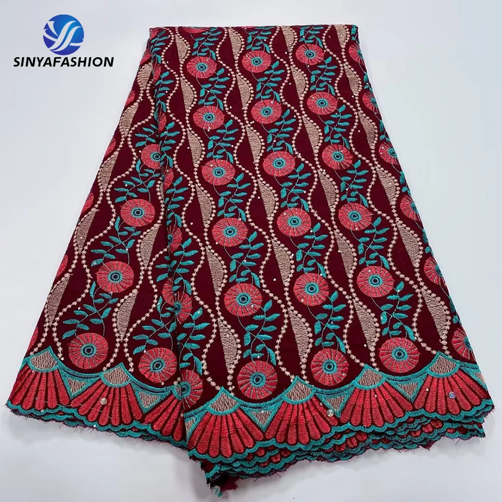 

Sinya Cotton Lace Fabric African Swiss 2023 Nigerian 5 Yards Dry Embroidery Voile Lace Fabric High Quality For DIY Sew Wedding
