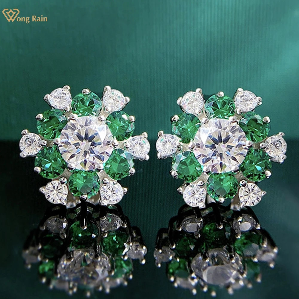 

Wong Rain New In 925 Sterling Silver 1CT Flower Emerald Ruby Gemstone Vintage Stud Earrings Girls Fine Jewelry Anniversary Gift