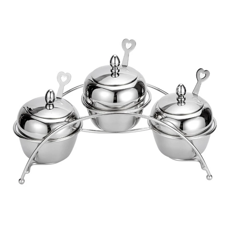 

304 Stainless Steel Seasoning Tank Set Japanese Kitchen Seasoning Rack Spice Holder Apple Shape Bridge Seasoning Box