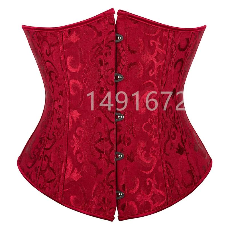 

Wine Red Corset Underbust Bustier Sexy Waist Cincher Vintage Corselet Top Women Gothic Plus Size Victorian Costume Lingerie