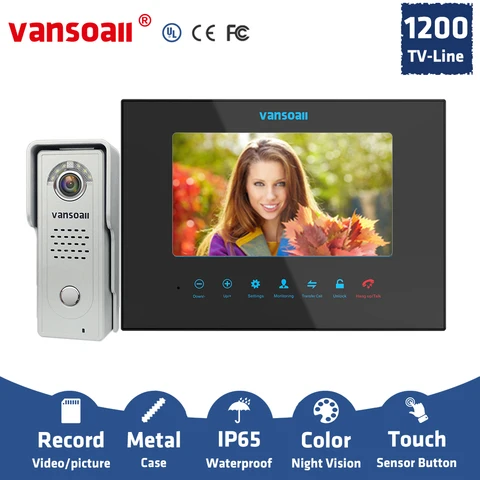 Видеодомофон Vansoall, металлический дверной звонок 1200TVL, камера, поддержка TF-карты для записи, поддержка нескольких языков, OSD