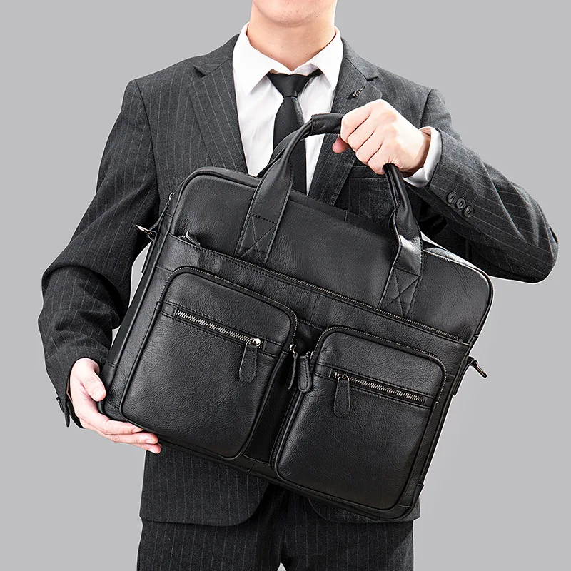 Business Men Briefcases Bags Men's Messenger Bag Genuine Leather Office Bags For Male Briefcase Laptop Bag 14inch Handbags 2022