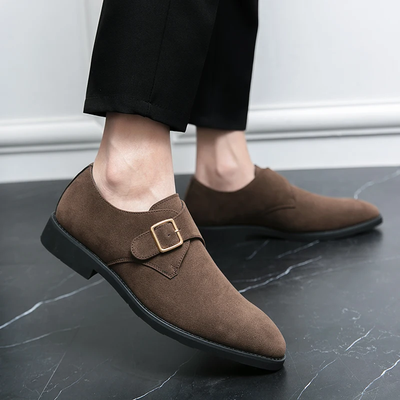 

Fashion Luxury Brand Designer Black Brown Suede Monk Strap Shoes for Men Formal Wedding Dress Homecoming Sapatos Tenis Masculino