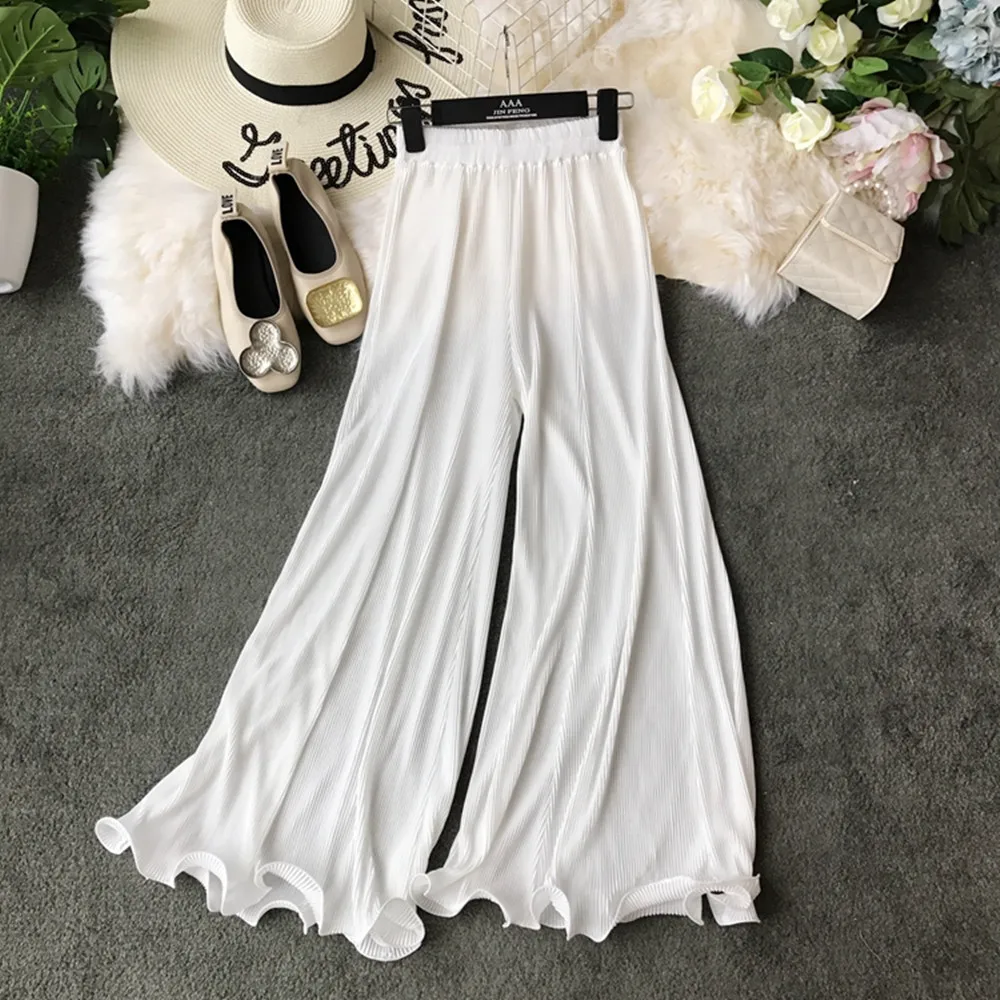 

Korean Version Of high-waist Flared Pants Women Spring And Autumn New White Casual Straight Loose Wide-leg Pants